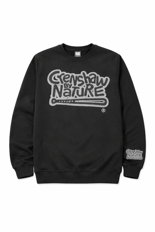Black Crenshaw by Nature heavyweight crewneck with signature CBN chenille patch at the chest